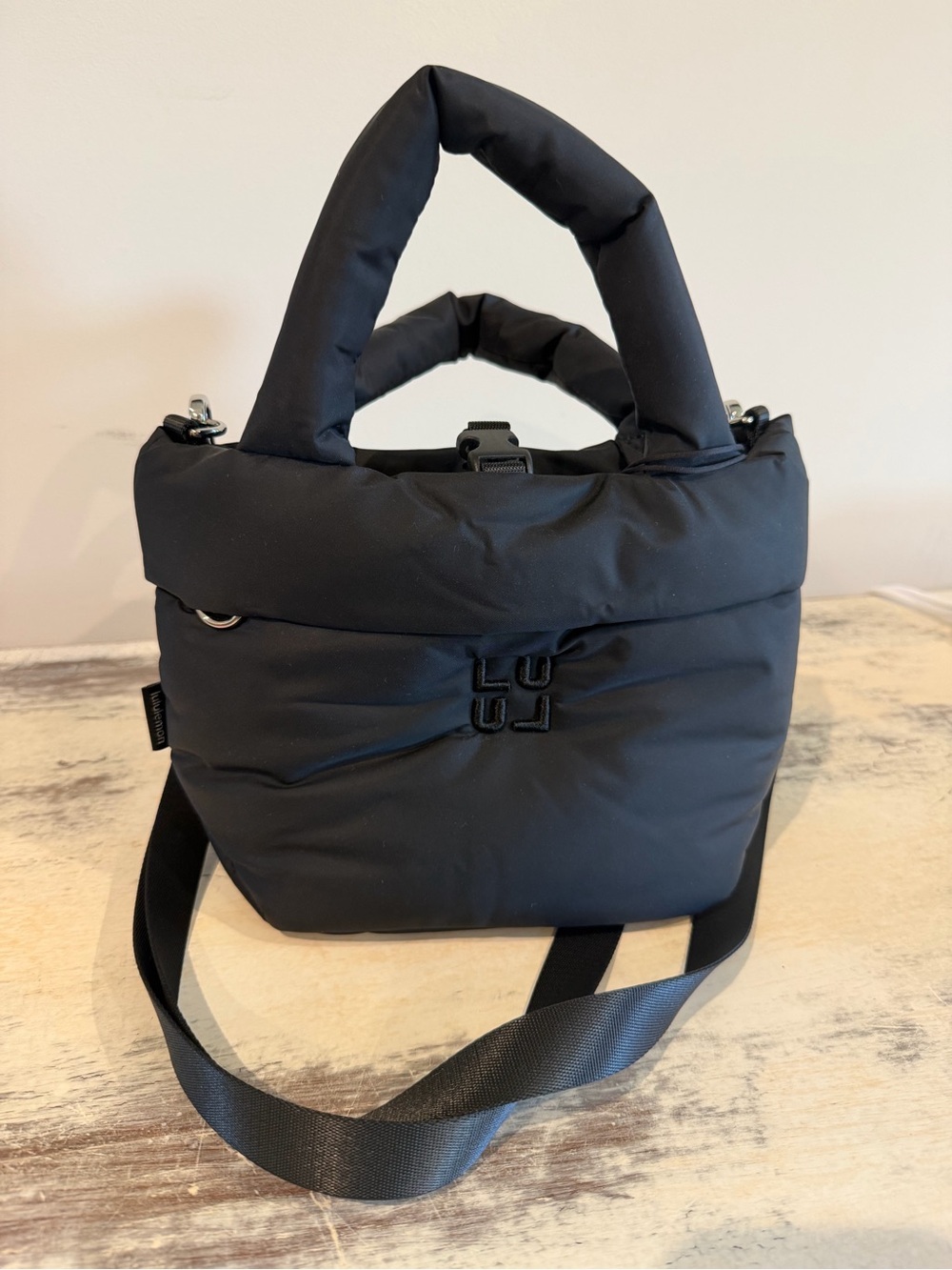 Lululemon Black Pufferr Tote Bag with Crossbody Strap